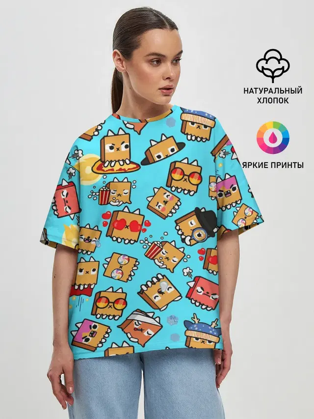 Женская футболка оверсайз с принтом «Toca Boca — PAPER BAG CAT TOCA BOCA — TOCA LIFE WORLD»