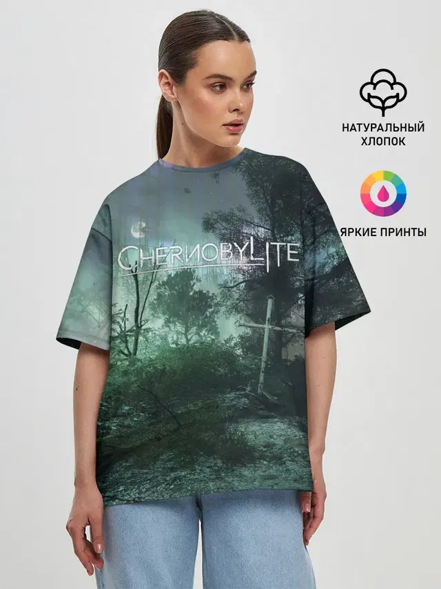 Женская футболка оверсайз с принтом «Chernobylite игровой арт»