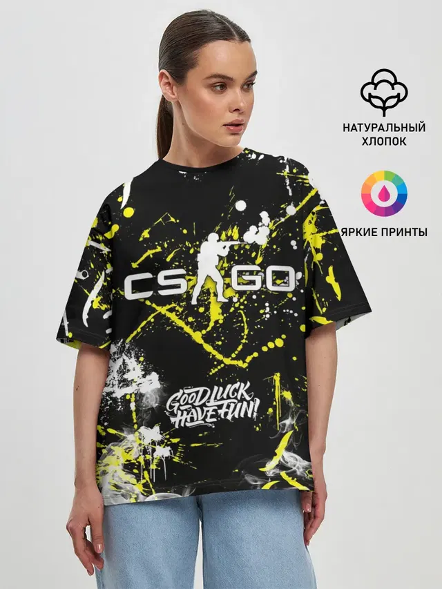 Женская футболка оверсайз с принтом «Counter-Strike — CS:GO Брызги красок»