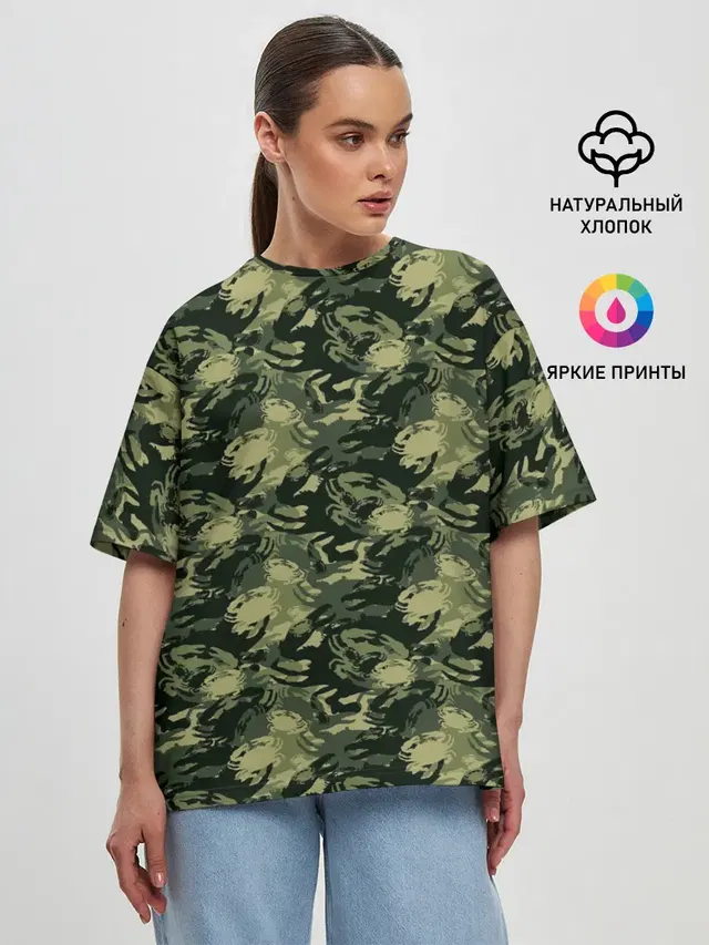 Женская футболка оверсайз с принтом «Милитари — Крабы»