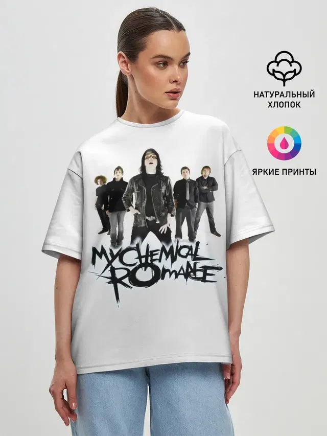 Женская футболка оверсайз с принтом «My Chemical Romance — Участники группы My Chemical Romance»