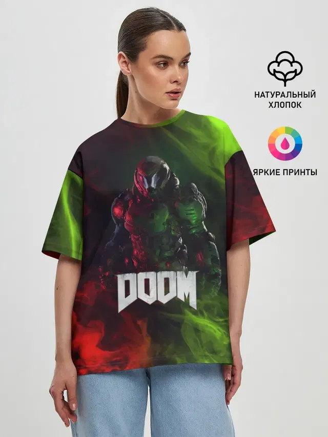 Женская футболка оверсайз с принтом «Дум — Doomguy»