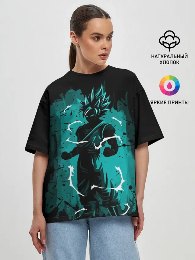 Женская футболка оверсайз с принтом «Dragon ball — Ultra Goku, Гоку»