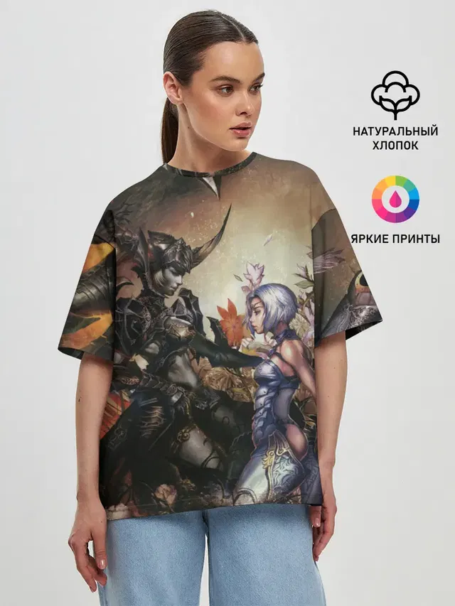 Женская футболка оверсайз с принтом «LineAge II — Lilith and Anakim»