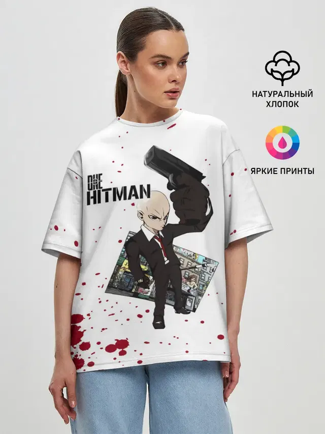 Женская футболка оверсайз с принтом «Ванпанчмен — ONE HITMAN»
