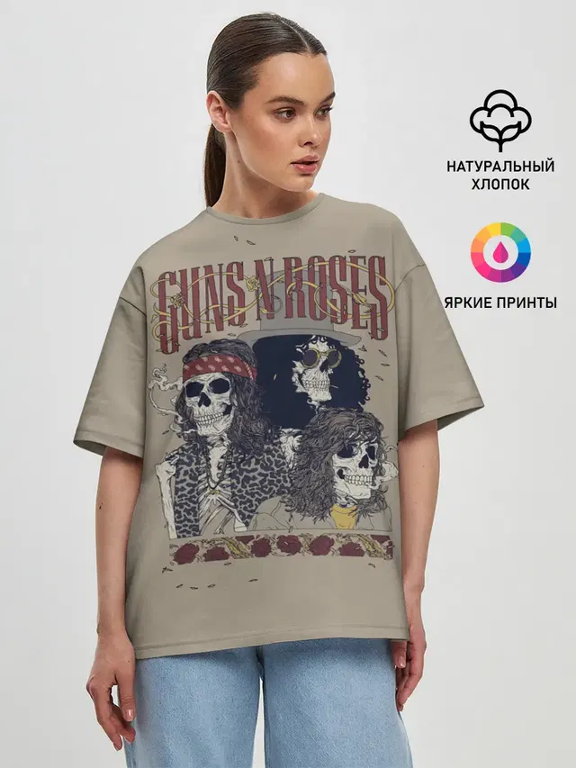 Женская футболка оверсайз с принтом «GNR Skeletons»