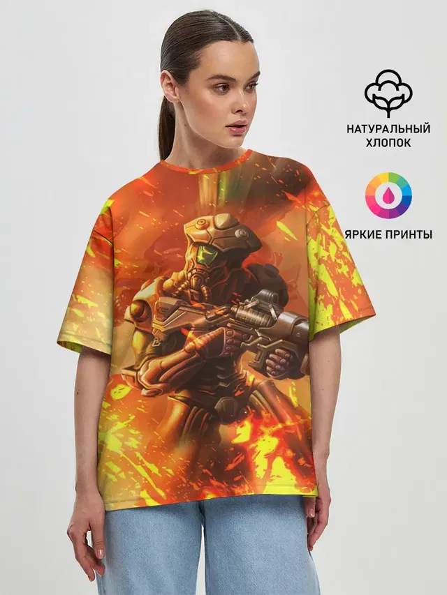 Женская футболка оверсайз с принтом «Дум — Doom ART»