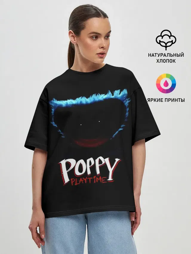 Женская футболка оверсайз с принтом «Poppy Playtime — Huggy Wuggy»