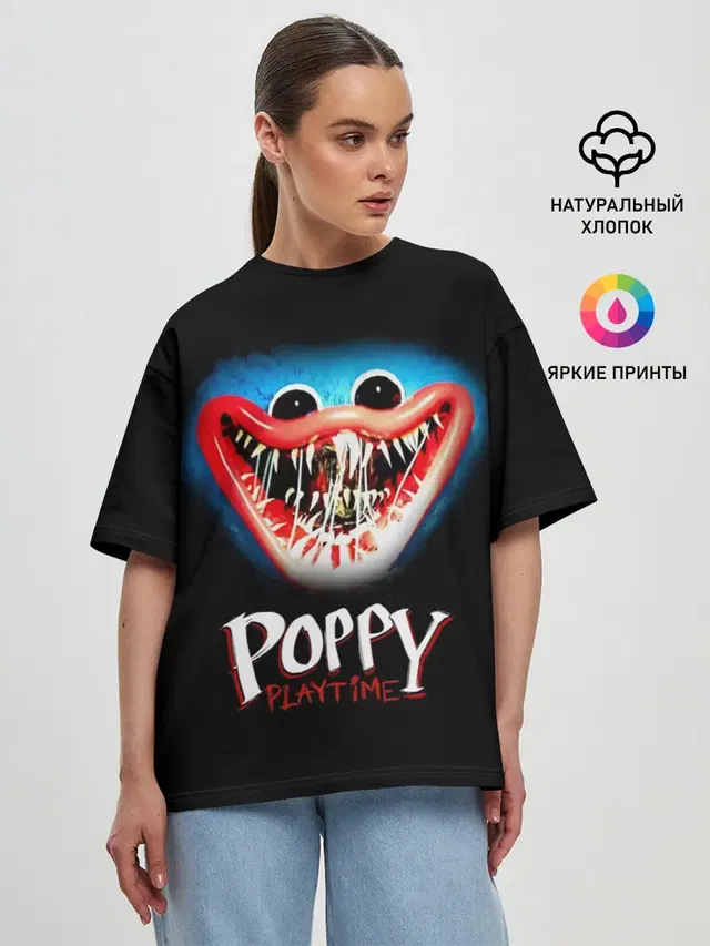 Женская футболка оверсайз с принтом «Poppy Playtime — Huggy Wuggy, Poppy Playtime»