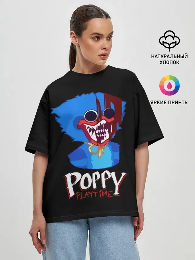 Женская футболка оверсайз с принтом «Poppy Playtime — Poppy Playtime, Huggy Wuggy»