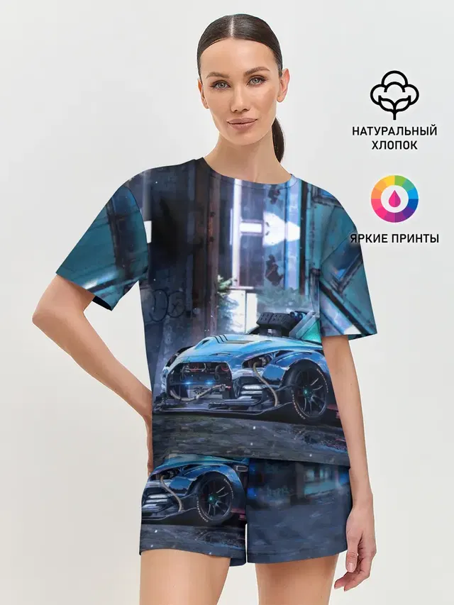 Женская пижама с шортами с принтом «Nissan — Nissan GTR R35»