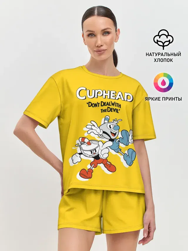 Женская пижама с шортами с принтом «Mugman»