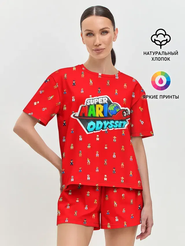 Женская пижама с шортами с принтом «Mario — Super Mario Odyssey»