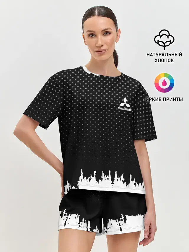 Женская пижама с шортами с принтом «Mitsubishi — Mitsubishi abstract black»