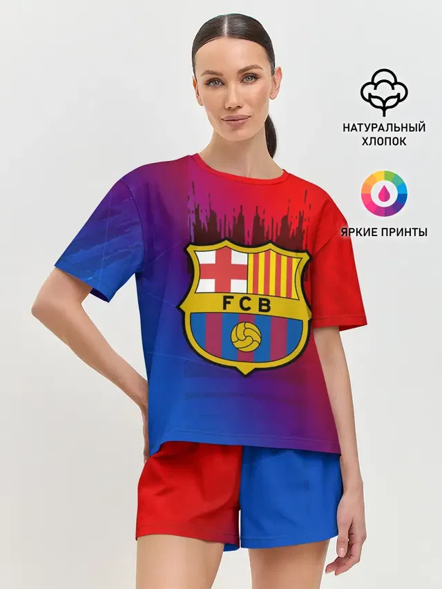 Женская пижама с шортами с принтом «Барселона — FC Barcelona color sport»