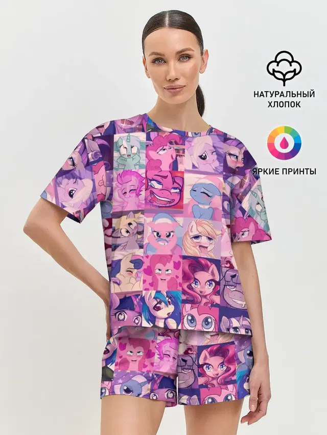 Женская пижама с шортами с принтом «Ahegao — My Little Pony Ahegao»