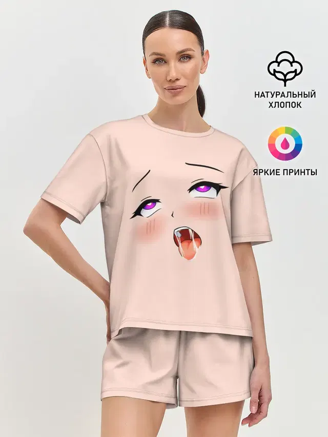 Женская пижама с шортами с принтом «Ahegao pick»