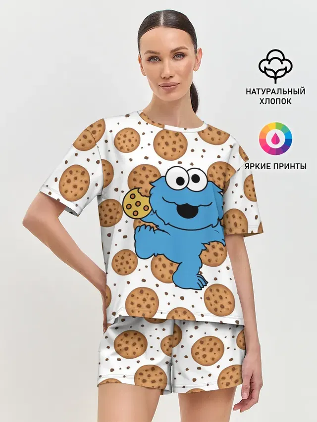 Женская пижама с шортами с принтом «Улица Сезам — Cookie monster»