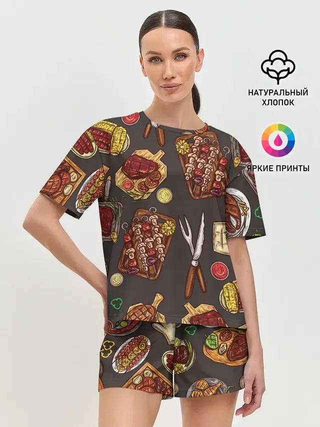 Женская пижама с шортами с принтом «Еда — Вкуснятина»