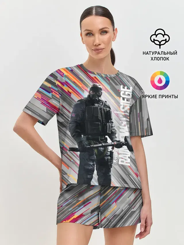 Женская пижама с шортами с принтом «Rainbow Six»