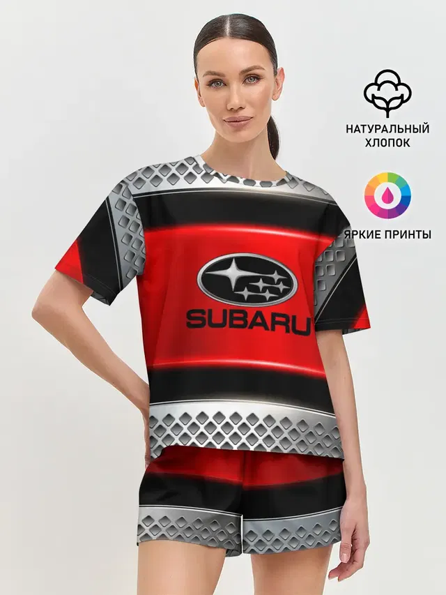 Женская пижама с шортами с принтом «Subaru logo»