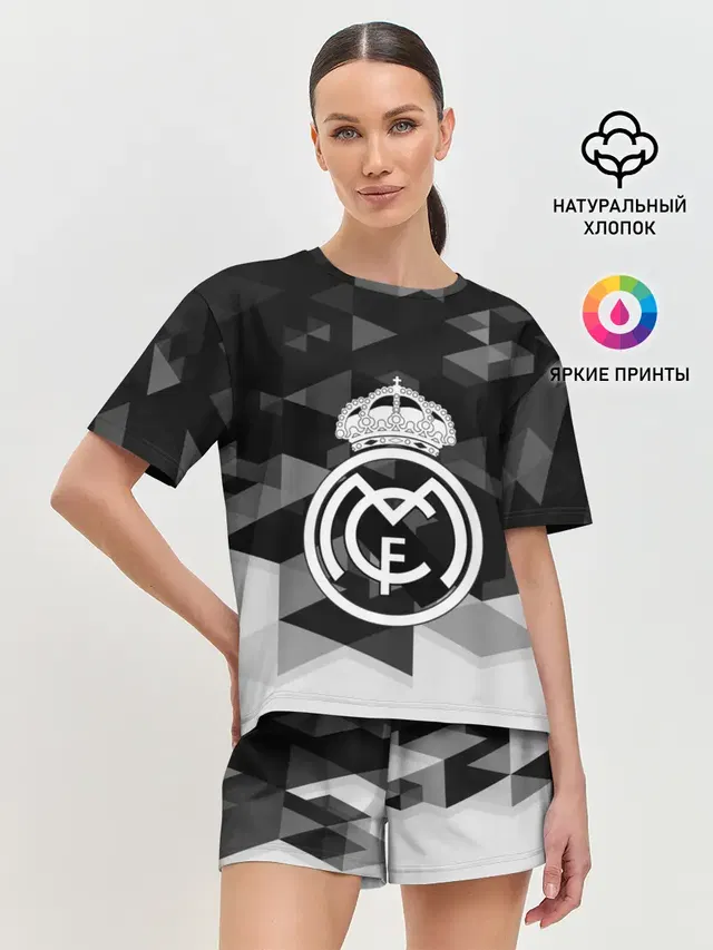 Женская пижама с шортами с принтом «Реал Мадрид — FC Real Madrid sport geometry»