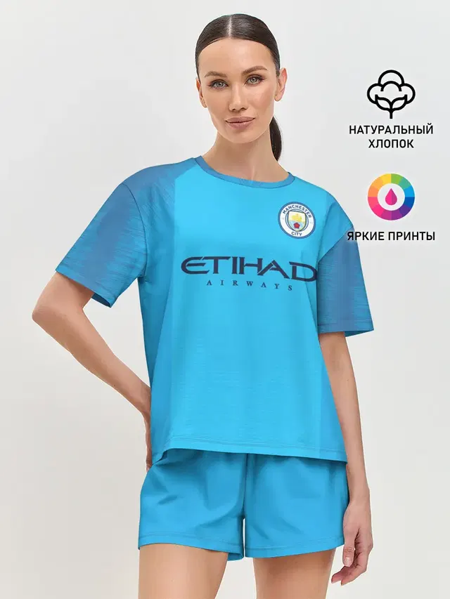 Женская пижама с шортами с принтом «Манчестер Сити — Man. City 18-19»