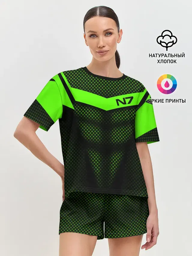 Женская пижама с шортами с принтом «Mass Effect — Mass Effect N7»