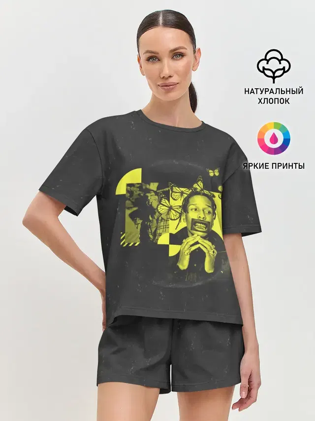 Женская пижама с шортами с принтом «Зарубежные — ASAP Rocky. TESTING»