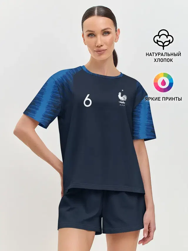 Женская пижама с шортами с принтом «Сборная Франции — Pogba home WC 2018»