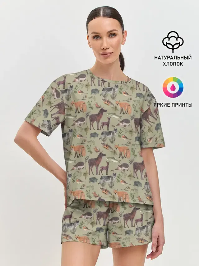 Женская пижама с шортами с принтом «Разные звери — Wild animals»