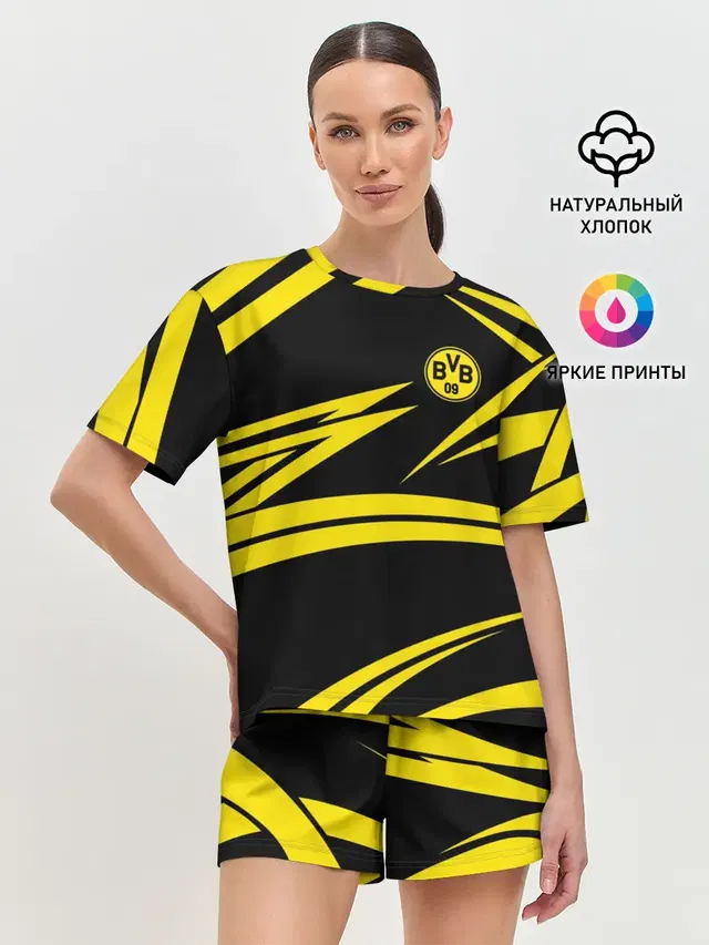 Женская пижама с шортами с принтом «Yellow and Black Pattern»
