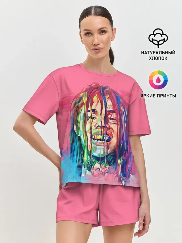 Женская пижама с шортами с принтом «6IX9INE — PINK 69»