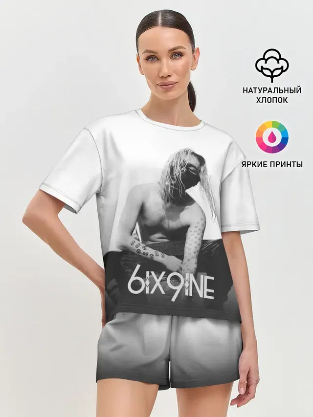 Женская пижама с шортами с принтом «6IX9INE»
