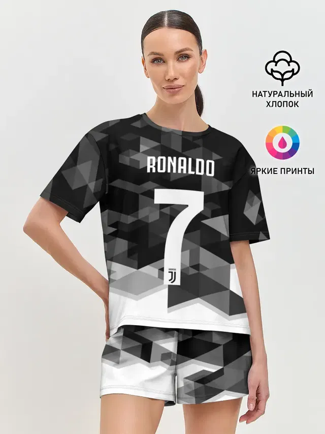 Женская пижама с шортами с принтом «Ювентус — RONALDO JUVE SPORT»