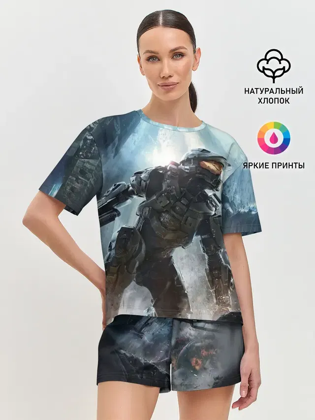 Женская пижама с шортами с принтом «Master Chief»