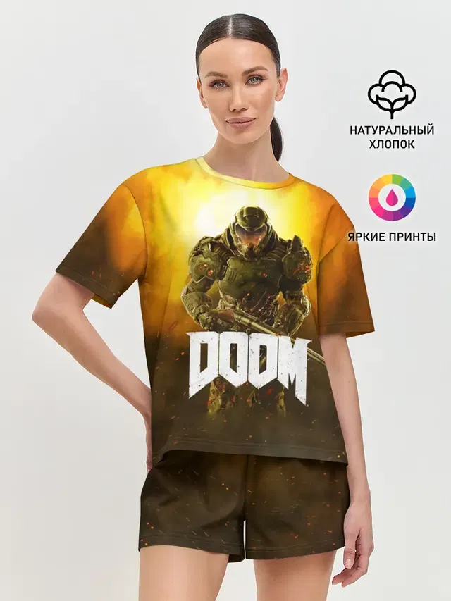 Женская пижама с шортами с принтом «Дум — DOOM 2016»