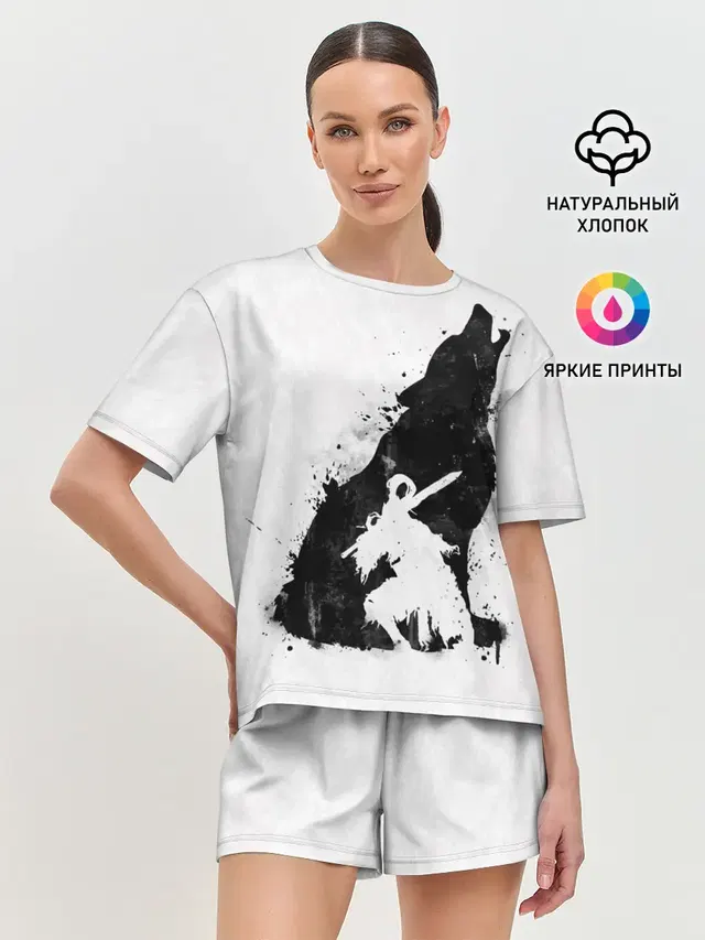Женская пижама с шортами с принтом «Howling Wolf»