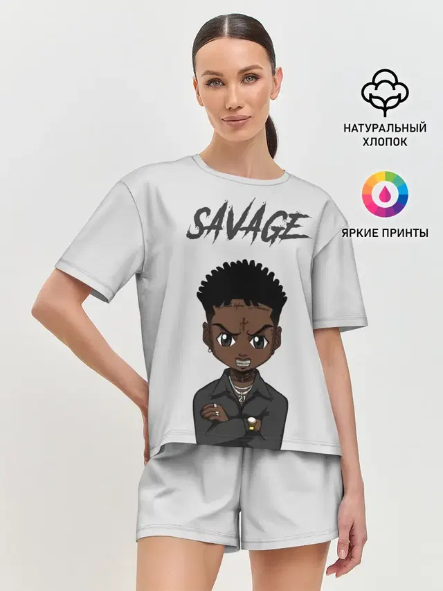Женская пижама с шортами с принтом «Зарубежные — 21 Savage»