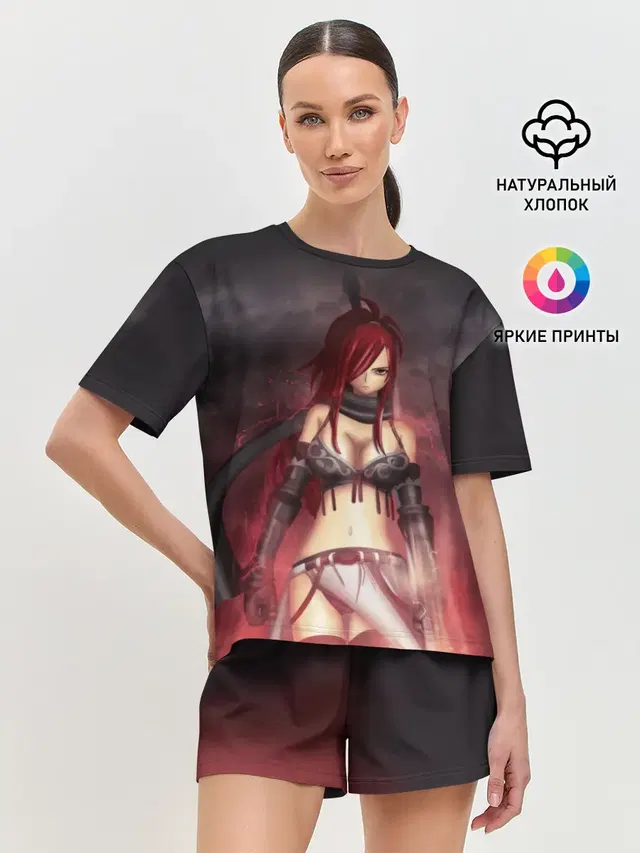 Женская пижама с шортами с принтом «Хвост Феи — Алая Эльза»