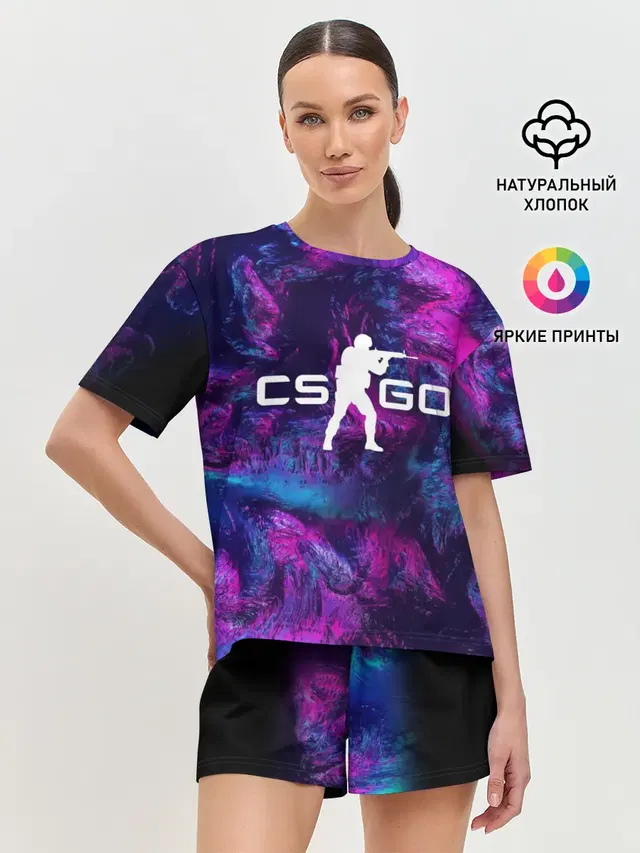 Женская пижама с шортами с принтом «Counter-Strike — CS GO HYPER BEAST LANDSCAPE»