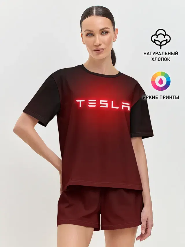 Женская пижама с шортами с принтом «Tesla»