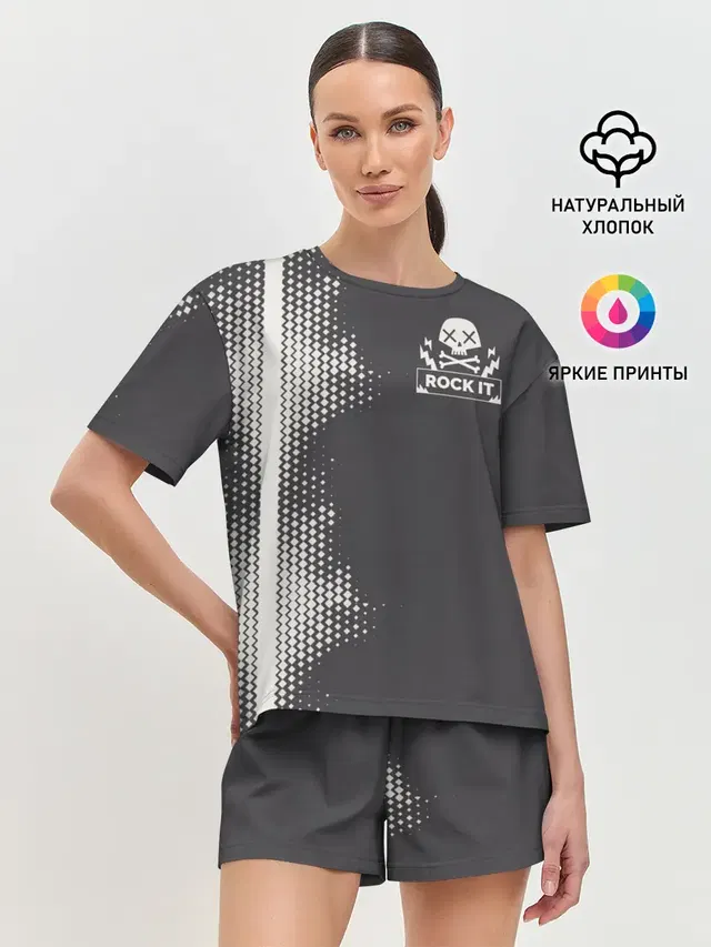 Женская пижама с шортами с принтом «i love rock»