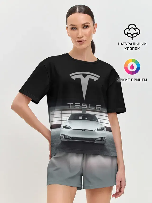 Женская пижама с шортами с принтом «Разные автомобильные — TESLA»