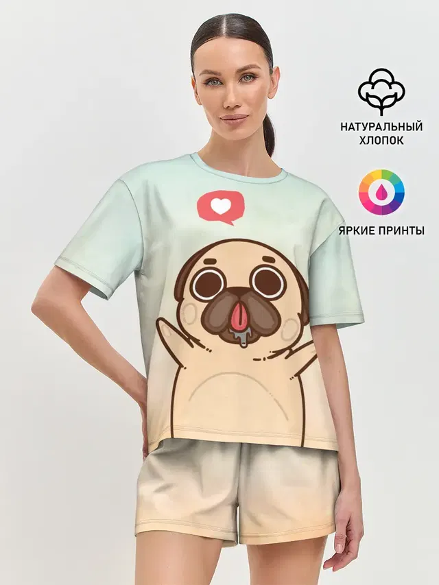 Женская пижама с шортами с принтом «Puglie Pug Like»