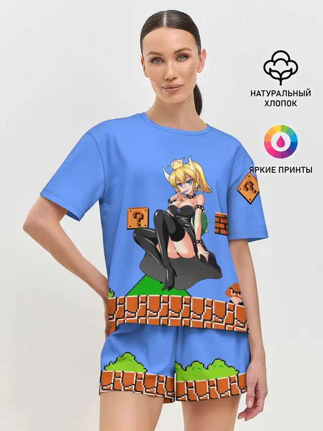Женская пижама с шортами с принтом «Bowsette»