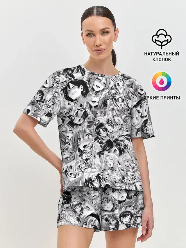 Женская пижама с шортами с принтом «Ahegao — Manga ahegao»