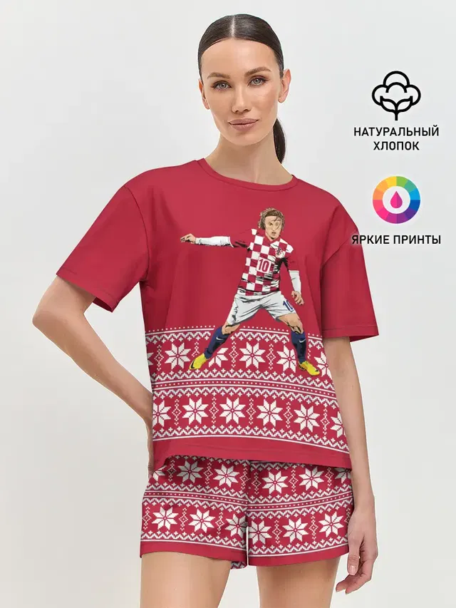 Женская пижама с шортами с принтом «Сборная Хорватии — Luka Modric»