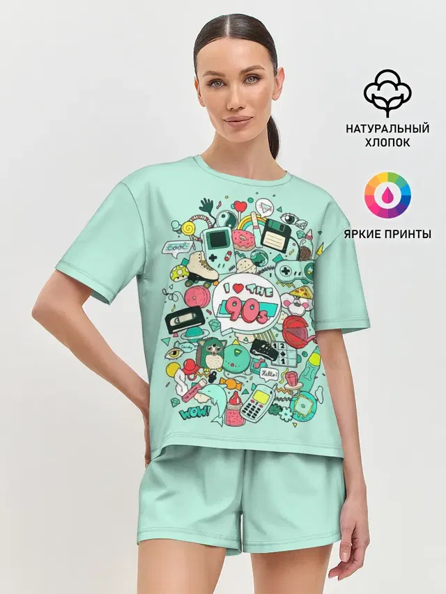 Женская пижама с шортами с принтом «Retro — 90-е»