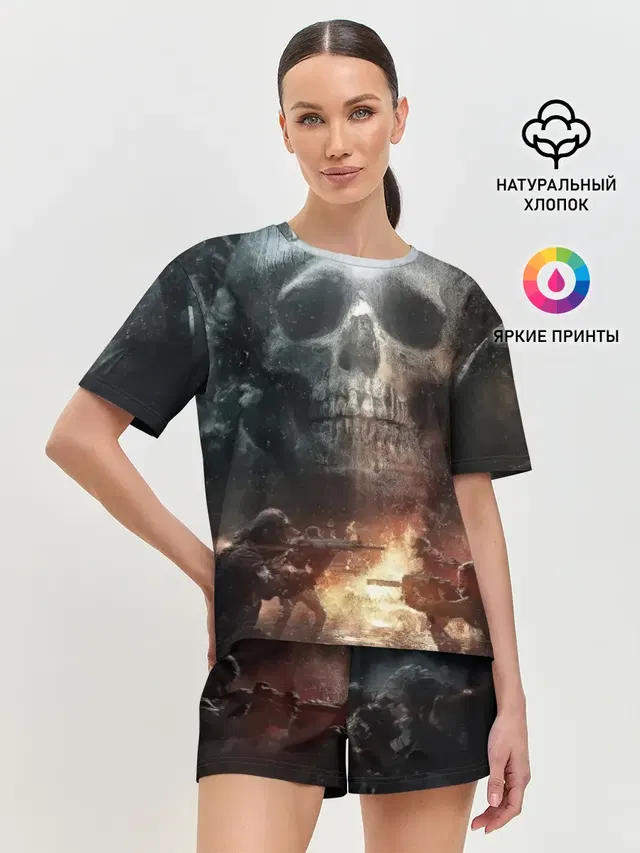 Женская пижама с шортами с принтом «BATTLEFIELD — Battlefield Череп»